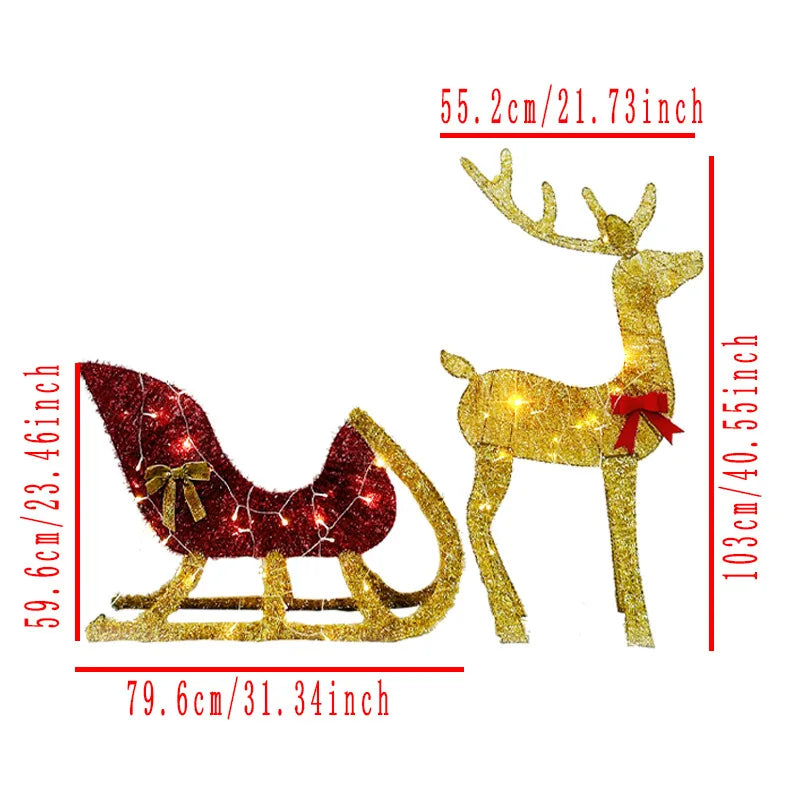 Lighted Christmas Reindeer and Sleigh Outdoor Yard Decoration Set with Lights Stakes Holiday Decorations Ornament Xmas New Year