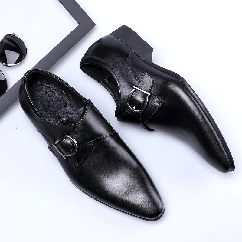 Men's Dress Shoes Formal Oxford Shoe for Man Wedding Dress Brand PU Leather Trendy Buckles Big Size Male Business Footwear