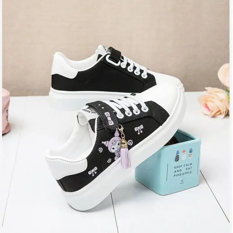 Sanrio Kuromi Kids Breathable Canvas Shoes Cartoon Student Low Top Sports Shoes Anime Wear-Resistant Sneakers Kawaii Girl Gift