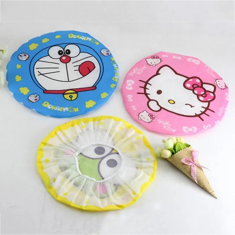 Kawaii Hello Kitty Waterproof Shower Caps Cartoon Keroppi My Melody Bath Hat Dust Proof Smoke Proof Hair Cover Kitchen Tools