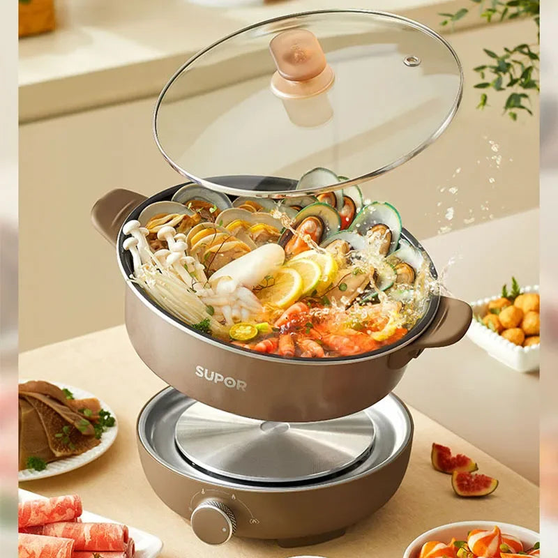 SUPOR Split Electric Hot Pot Household 4L Capacity Electric Cooking Pot Chinese Hot Pot With Lid Knob Control Kitchen Appliance