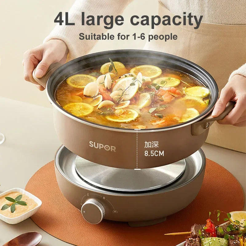 SUPOR Split Electric Hot Pot Household 4L Capacity Electric Cooking Pot Chinese Hot Pot With Lid Knob Control Kitchen Appliance