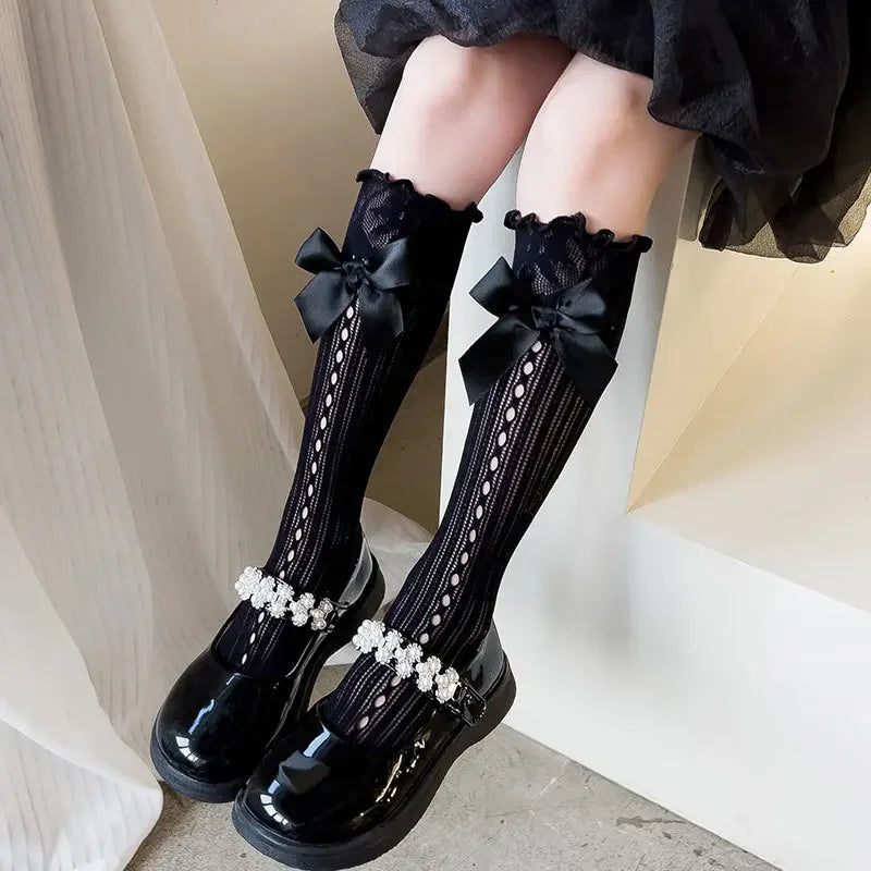 Baby Spring Summer Thin Lolita Sock Bowknot Stockings Girl Long Socks School Uniform Princess Calf Socks Kids Knee High Stocking