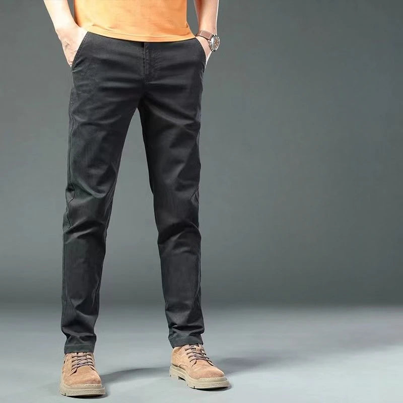 Men's Casual Pants Thin Straight Cotton Work Summer Male Trousers Dress Formal Vintage Slacks Clothes Polyester Harajuku Fashion