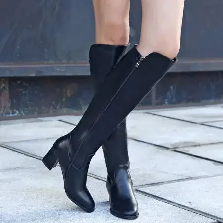 High Women Boots Thick Heels Knee High Boots Autumn Winter Warm Ladies Long Shoes Black Elegant Designer