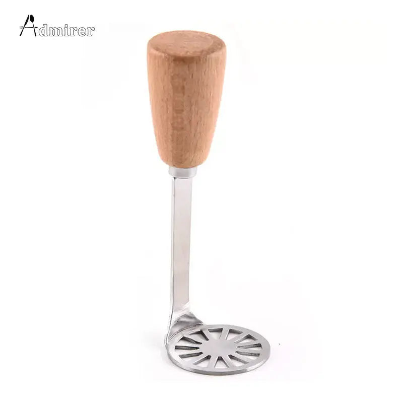 1pc Mini Stainless Steel Potato Press Masher Wooden Handle Scalding and Anti-skid Household Kitchen Appliance