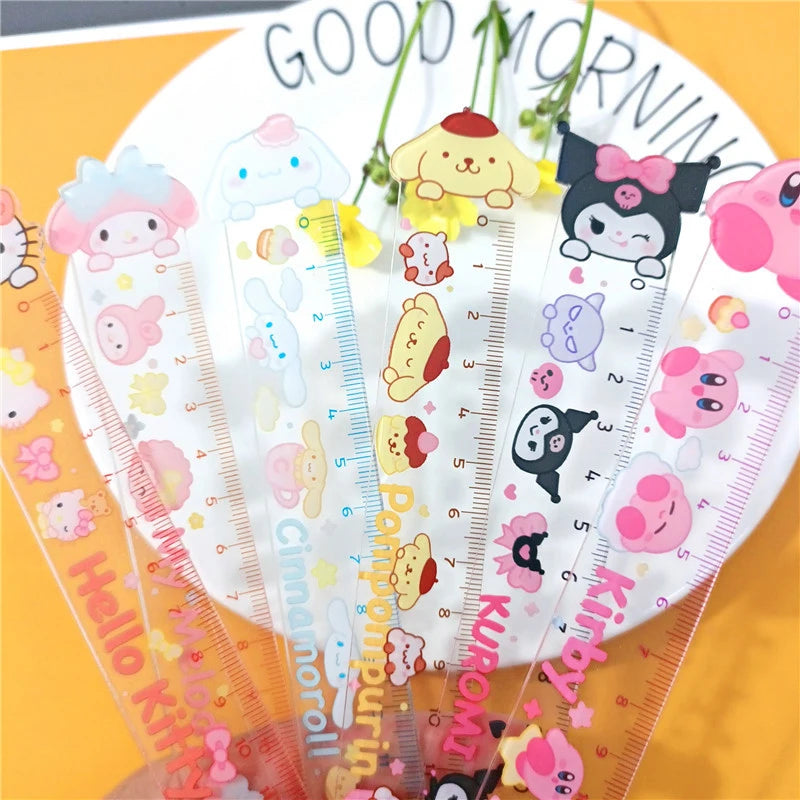 Sanrio Ruler My Melody Kuromi Hello Kitty School Supplies Transparent Acrylic Kawaii Pen Bag Cartoon Anime Stationery Girl Gifts