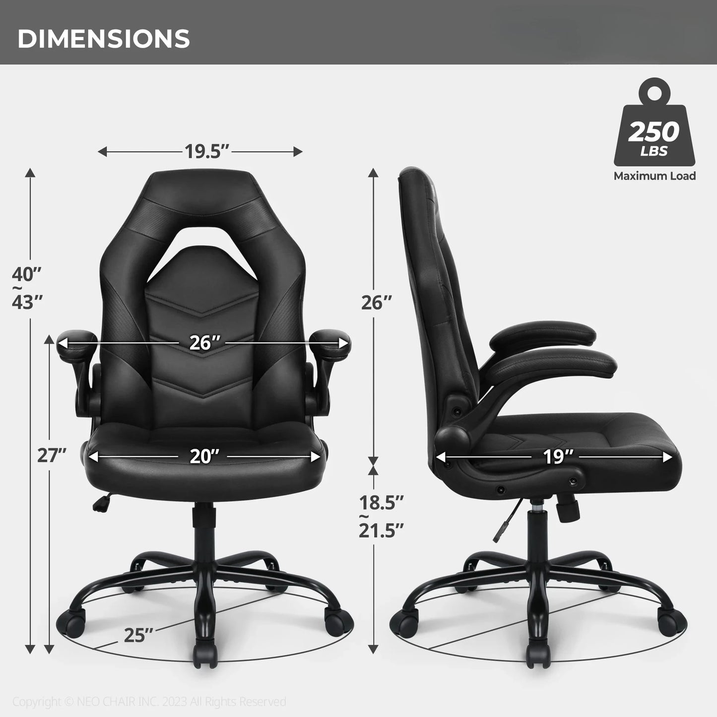 N-GEN Comfortable Flip-Up Armrest Faux Leather Gaming Chair with Swivel Wheels Adjustable