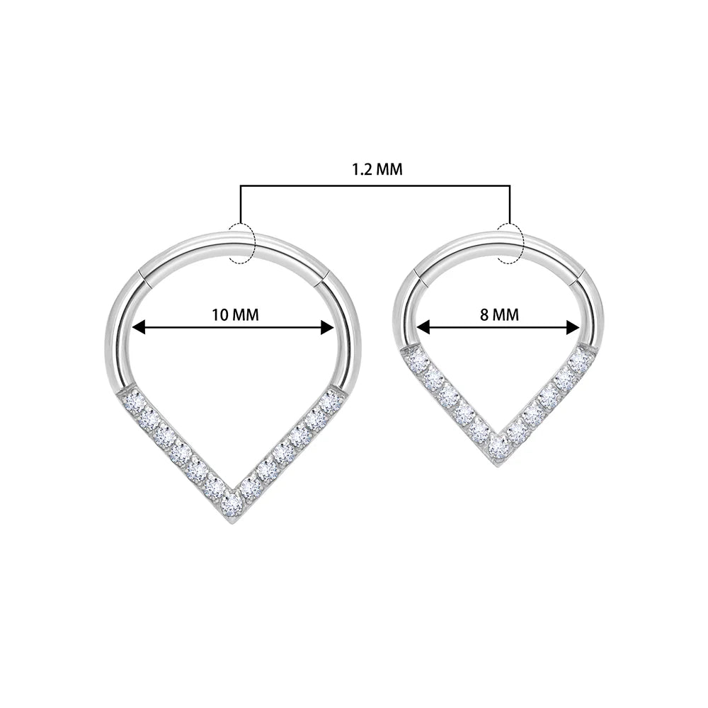 F136 G23 Titanium Hinged Teardrop Segment Ring Septum Nose  Clicker Piercing zircon Lip Labret Ear Cartilage Daith Helix Earring