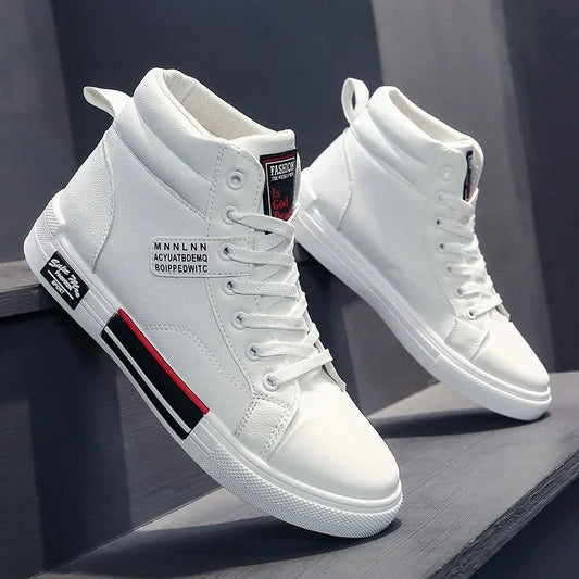 2024New Men's Shoes Fashion Leather Casual Shoes High Top Sneakers Lace Up Training Shoes for Men Non Slip Flats Tenis Masculino