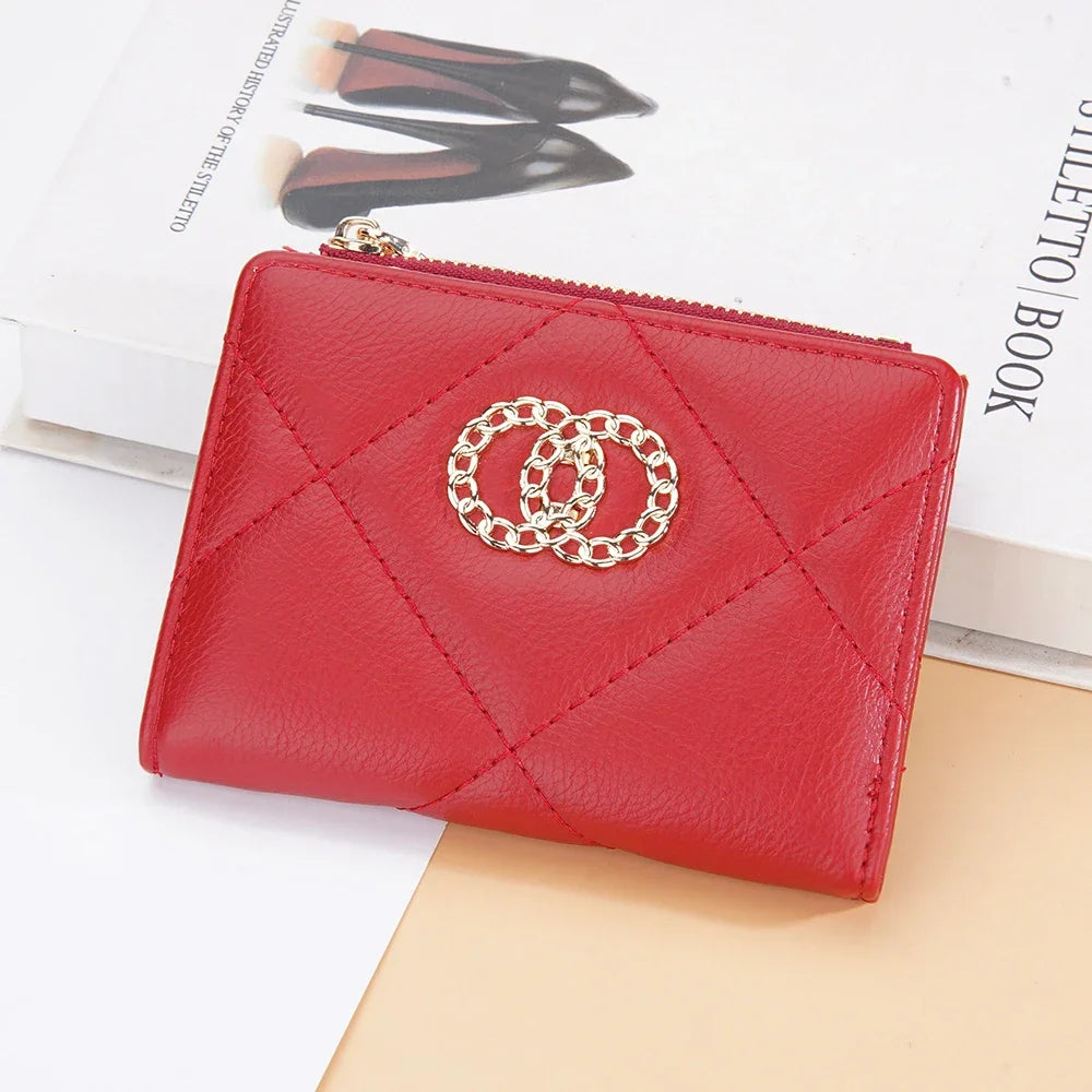 Bifold Short Women Wallet Red Leather Slim Purse Hasp Small Wallet Zipper Coin Purses Ladies Card Holder White Wallets for Women