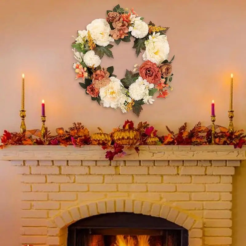 Fall Wreaths For Front Door Decorative Hangable Artificial Camellia Fall Wreath Christmas Wreath Wall Background For Home Decor