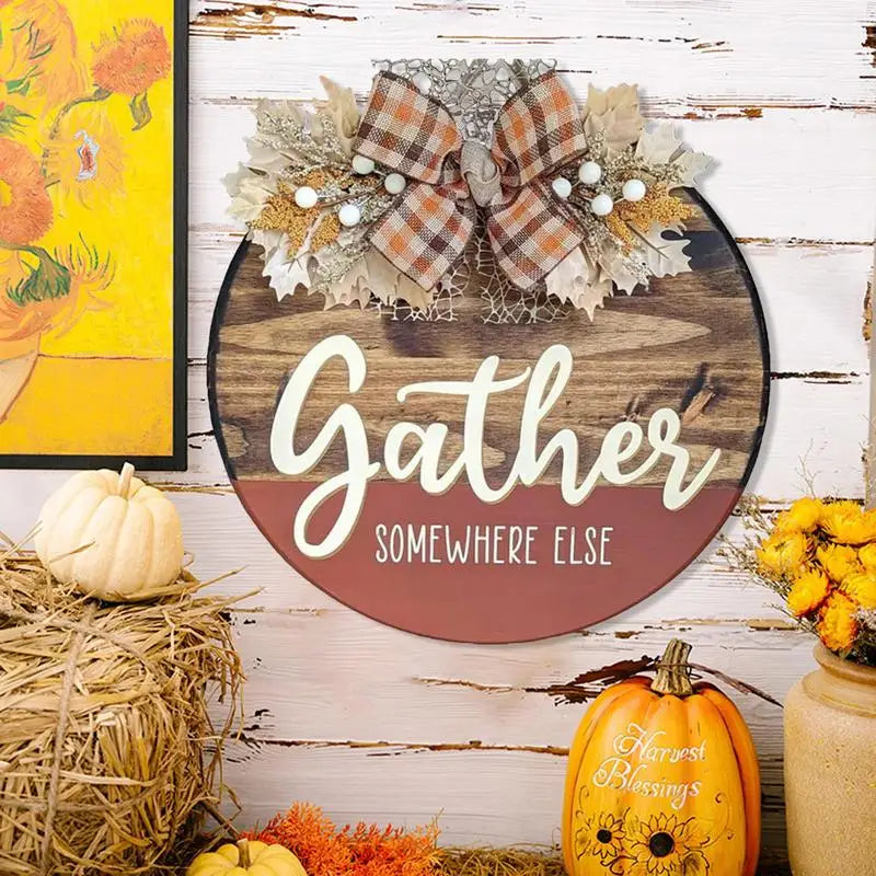 Round Wood Door Wreaths Wooden Fall Welcome Sign Decor Front Door Sign With Waterproof Coating For Window Home Front Door