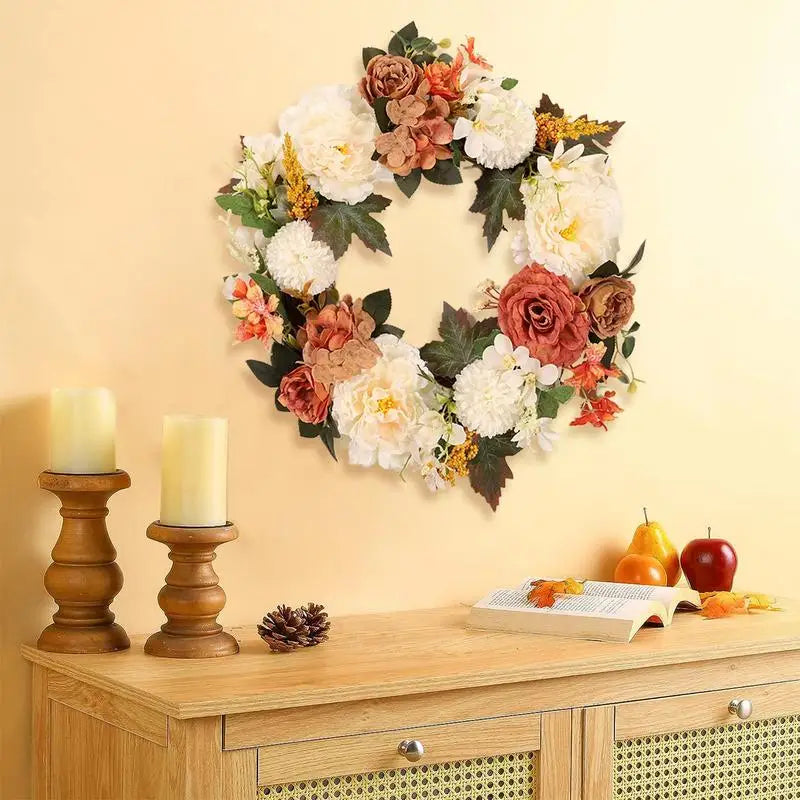 Fall Wreaths For Front Door Decorative Hangable Artificial Camellia Fall Wreath Christmas Wreath Wall Background For Home Decor