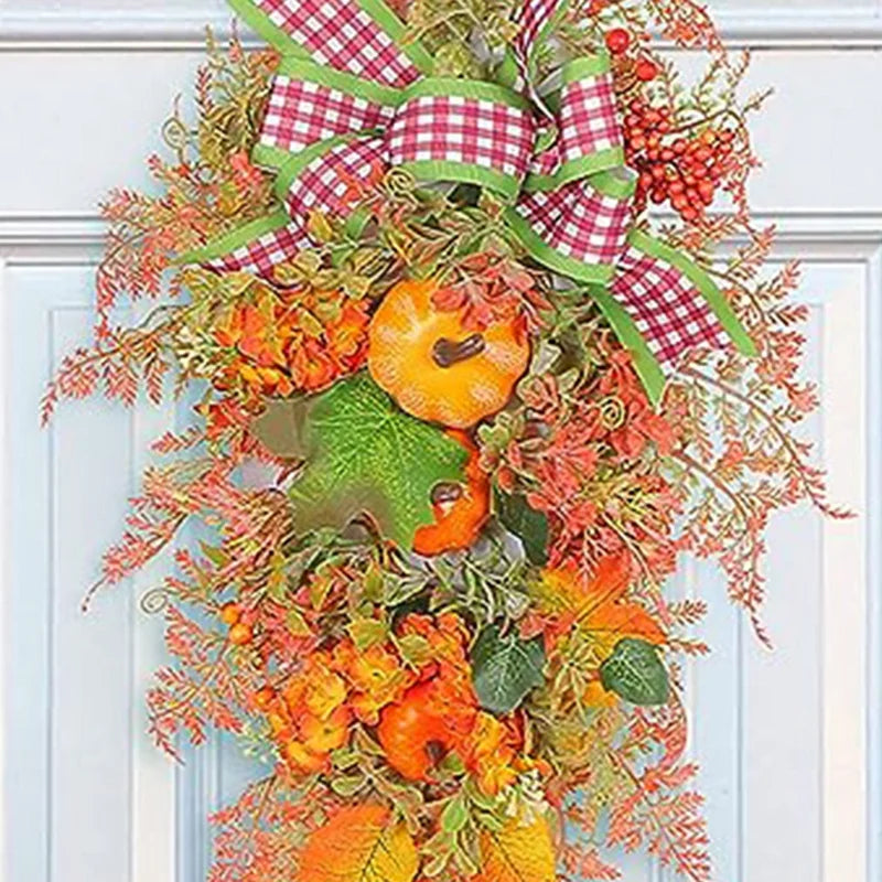 Fall Harvest For Front Door,Fall Wreath,Artificial Fall Harvest Teardrop,Thanksgiving Decorative Swags,Autumn Fall Decor