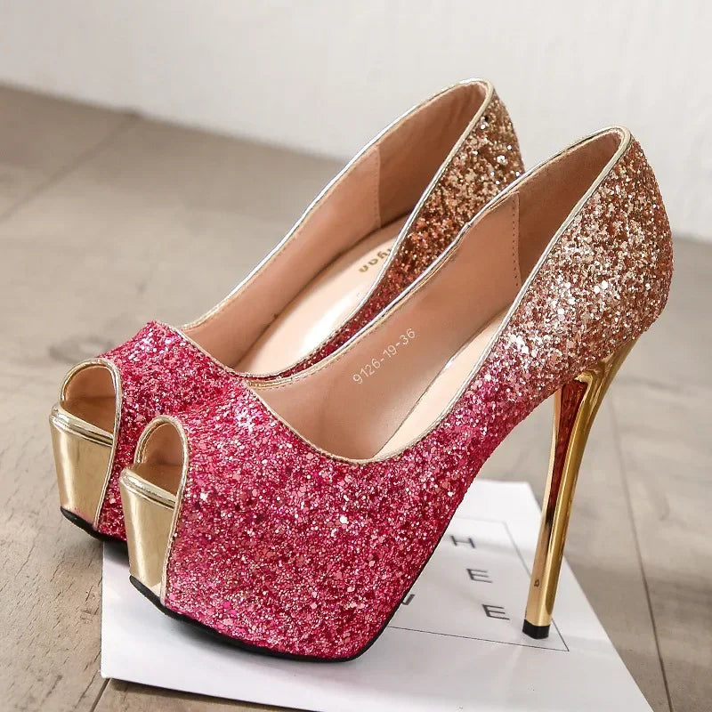 High Heels Platform Woman's Peep Toe Pumps Gold Silver Wedding Shoes Bridal Heels Banquet Ladies 2023 Elegant Women Heeled Shoes