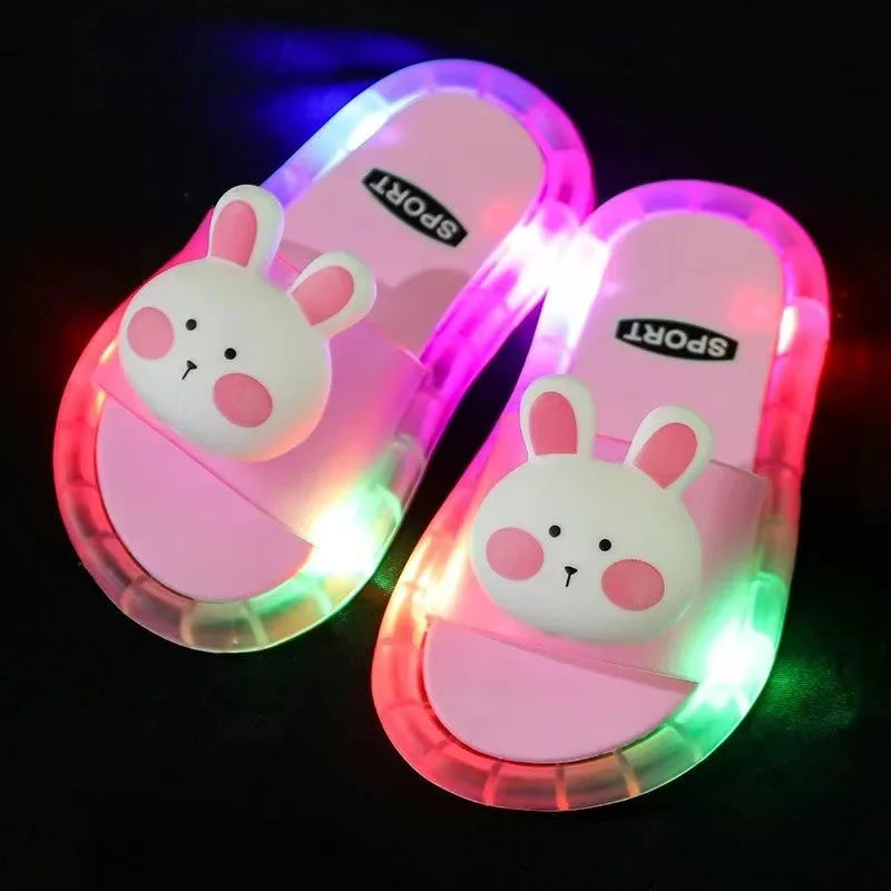 Children‘s Boys Girls Slippers Cartoon Animals Prints Shoes Lighted Fashion Cute Shoes Bathroom Kids Toddler Slippers Flat Heels