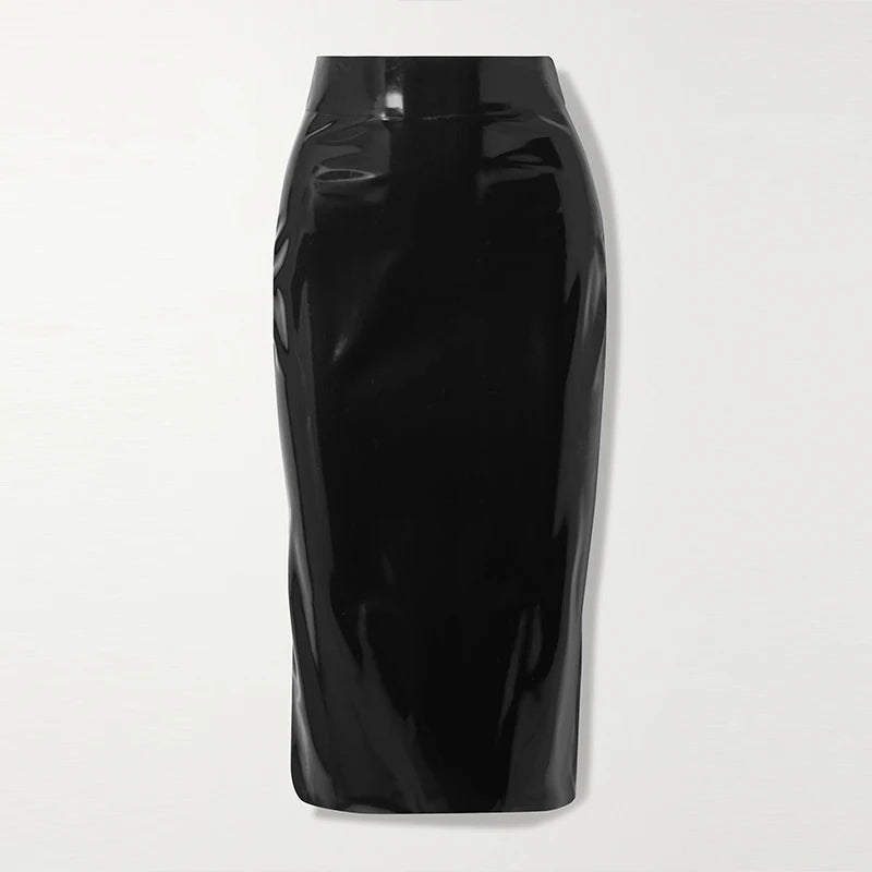 Women Patent Leather Full Zip Shiny Skirts Sexy Latex 3XL 4XL Plus Size Slim Skirt Lady High Waist Knee Length Midi Skirt Custom