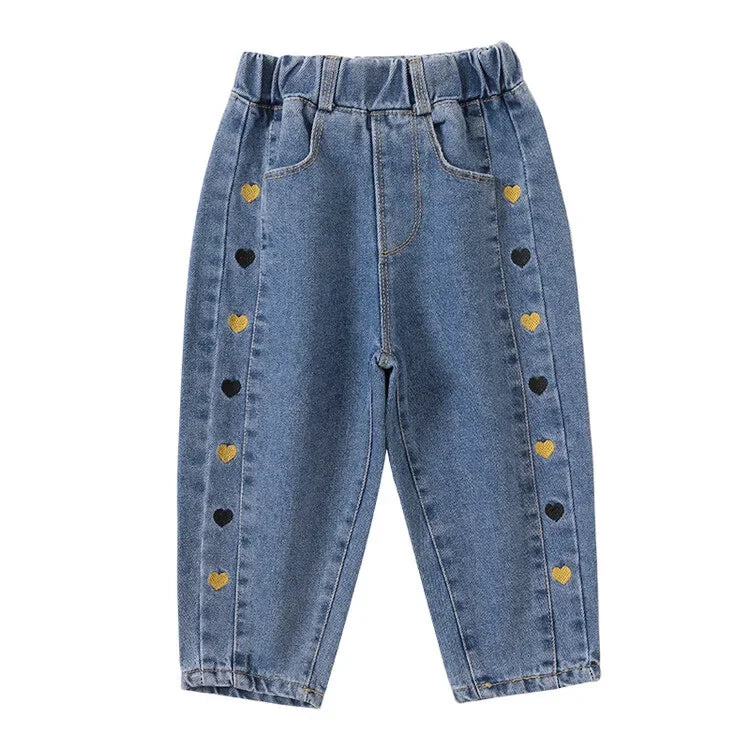 Girls' Pants Spring Fall 2024 Children'S Pants Spring Baby Jeans Medium Children Embroidered Stretch Pants Athletic Trousers