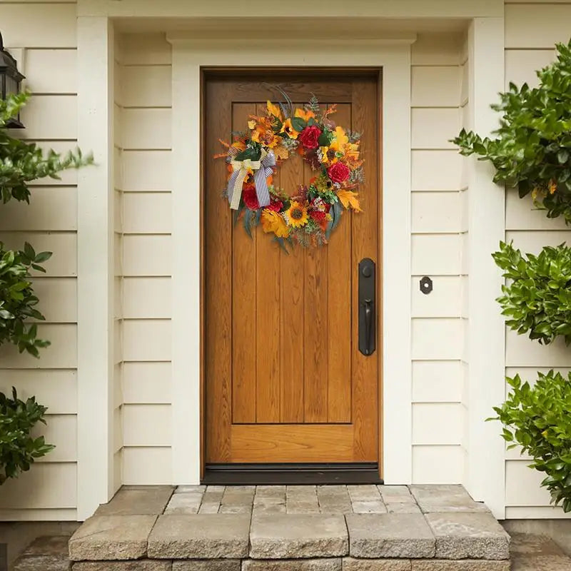 Artificial Harvest Wreath Realistic Fall Wreath With Sunflower Thanksgiving Decoration Door Wreath For Front Door Walls