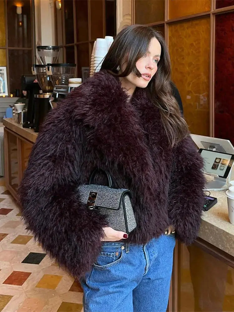 Fashion Faux Fur Fluffy Thickened Jacket For Women Oversized Long Sleeve Lapel Cardigan Coat Autumn Winter Lady Warm Outwear