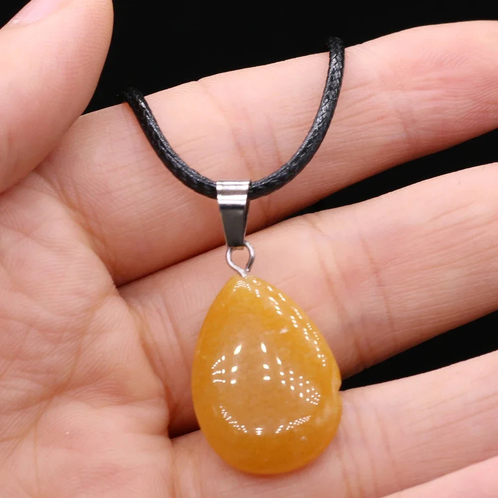 1PC Natural Tiger Eye Stone Crystal Agat Pendant Necklace Water Drop Shape Malachite Charms Ladies Necklaces Jewelry Gift