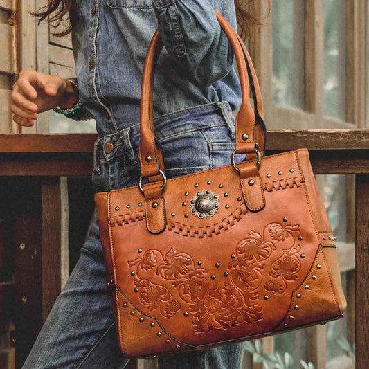 Celela Shoulder Bags for Women Tote Bag Large Ladies Quality Leather Vintage Western Purse Embossed Concho Studs Handbags