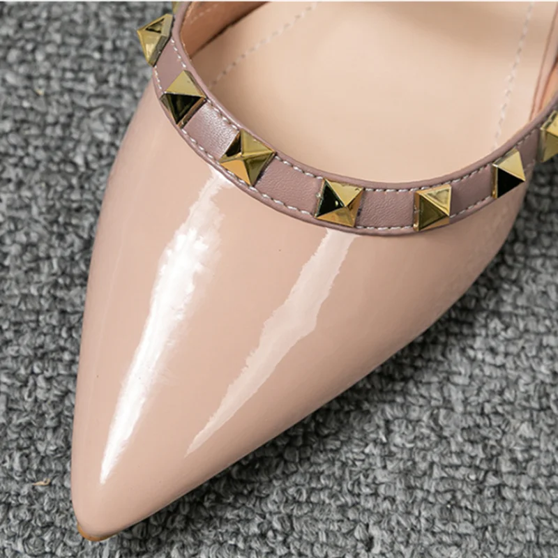 Women Heels Shoes Free Shipping Promotion Studded Designer Luxury Leather Slippers Shiny Mixed Colors Strap Seam Slides Blue Red