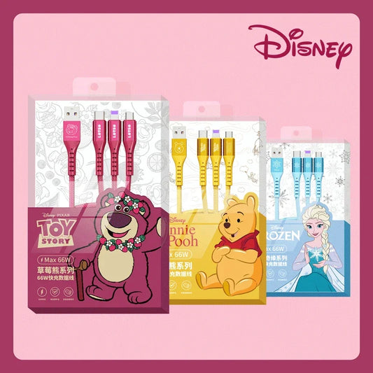 Disney 3 In 1 Charging Cable Data Fast Charging Cable Strawberry Winnie The Pooh Frozen For Micro Type-c Usb Lightning Charger