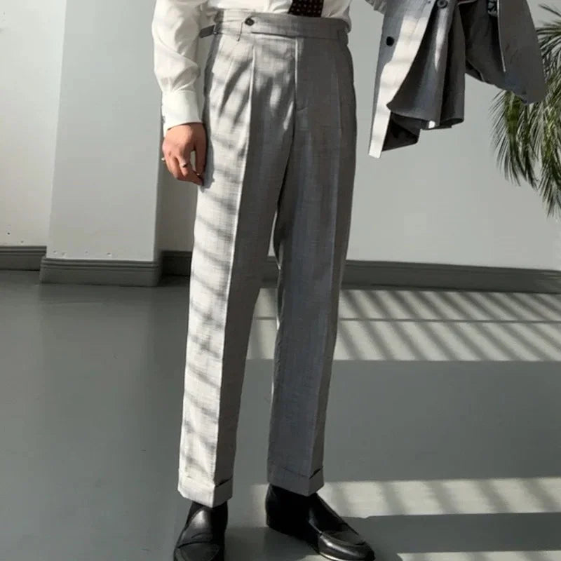 2024 Mens Formal Pant alones Hombre Stripe Dress Ankle s British High Waist Straight s Social Trousers