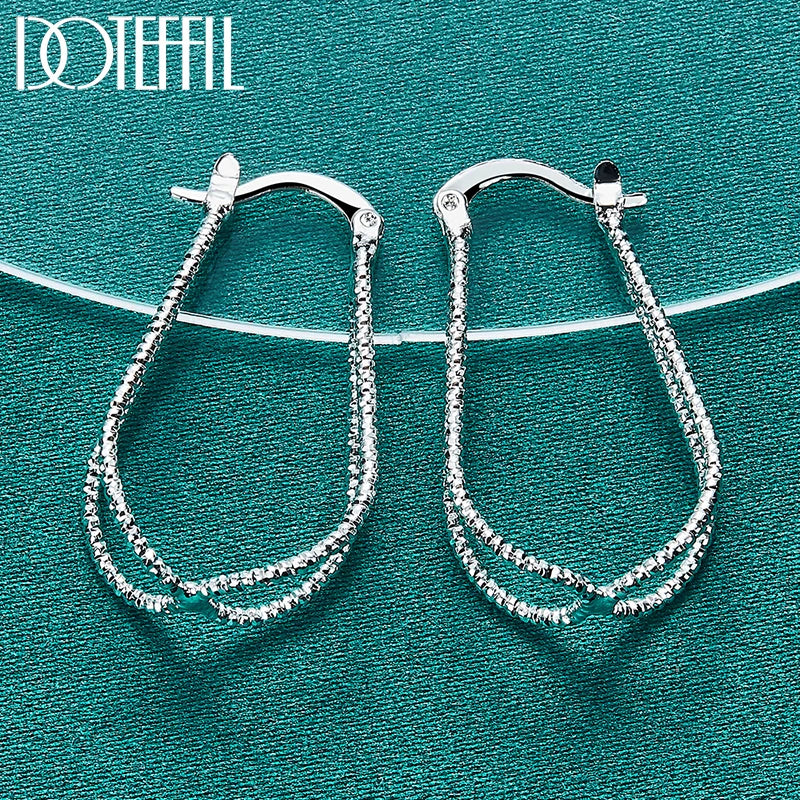 DOTEFFIL 925 Sterling Silver Double Line Cross Hoop Earring For Woman Lady Best Gift Fashion Charm Wedding Jewelry