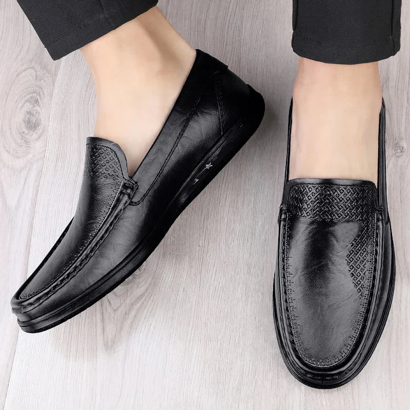 Moccasins Men's Loafers Blue Genuine Leather Casual Shoes Men's Business Formal Dress Flat Shoes Driving Luxury Shoes for Men