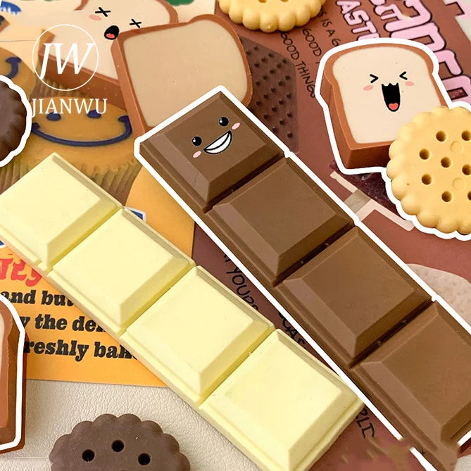 JIANWU Cartoon Simulated Chocolate Biscuit Toast Shaped Eraser Set Creative DIY Journal Student Supplies Stationery
