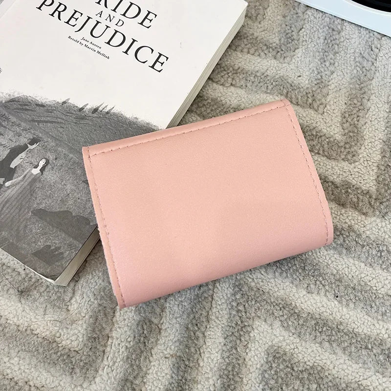 Women Wallet Foldable Portable Ladies Short Coin Purses Fashion Cute Bow Clutch Bag PU Leather Quality Female Card Holder Purse