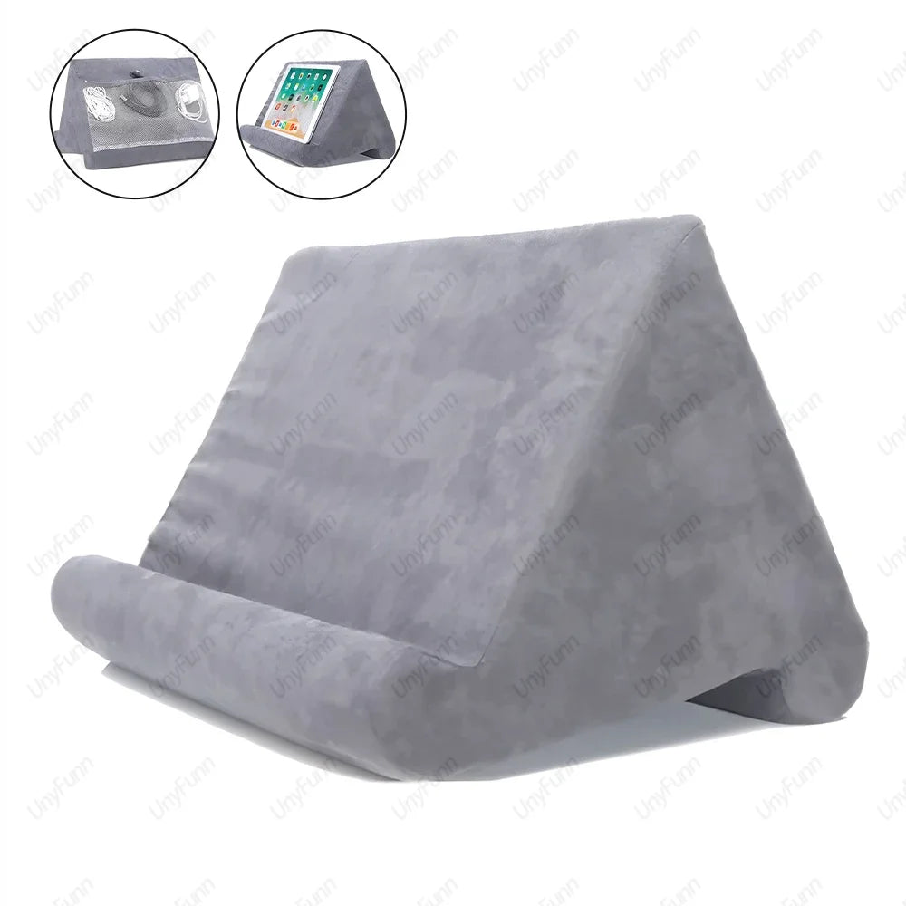 Soft Tablet Pillow Holder with Cable Pocket Pad Tablet Bracket Dock for Lap Bed and Desk for iPad Phone Kindle Reading Stand