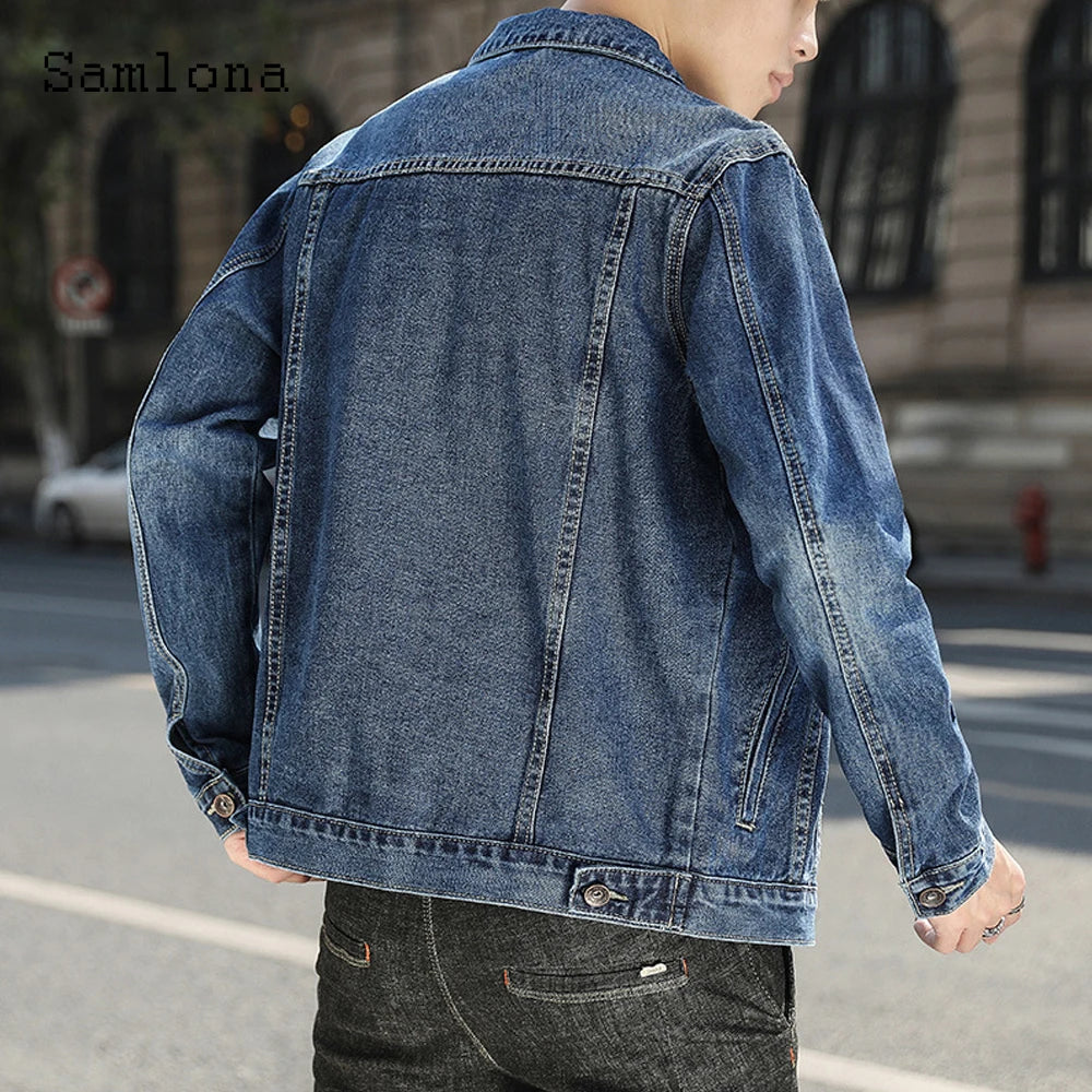 2024 Single Breasted Mens Demin Jackets Spring Lapel Collar retro Jacket Autumn Outerwear Fashion Men Clothing Plus Size S-5XL