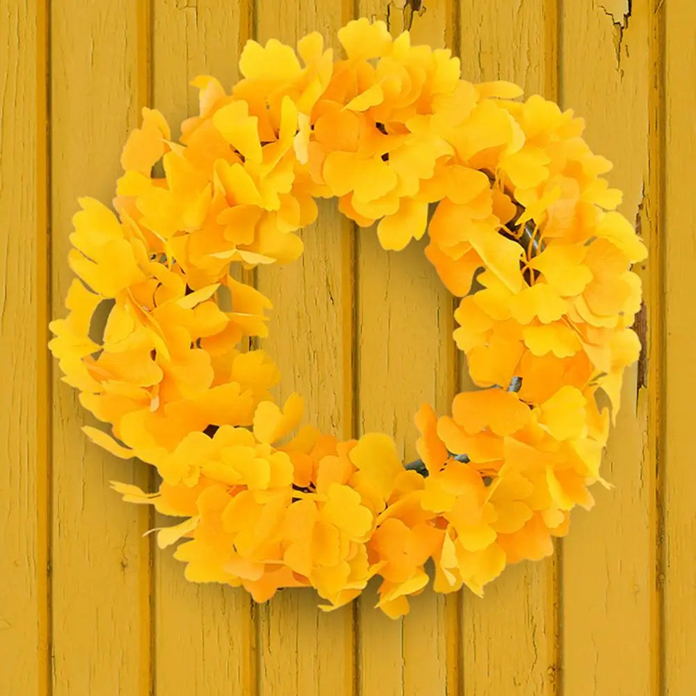 Fine Workmanship Garland Reusable Fall Ginkgo Leaf Wreath for Indoor Outdoor Decoration Yellow Leaves Garland for Window Front