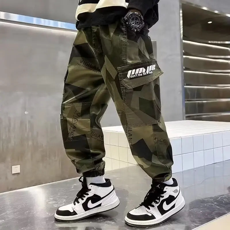 Camouflage Boy Cargo Pants Children Casual Sweatpants Three-dimensional High Visibility Sports Pants Children's Clothing 2024