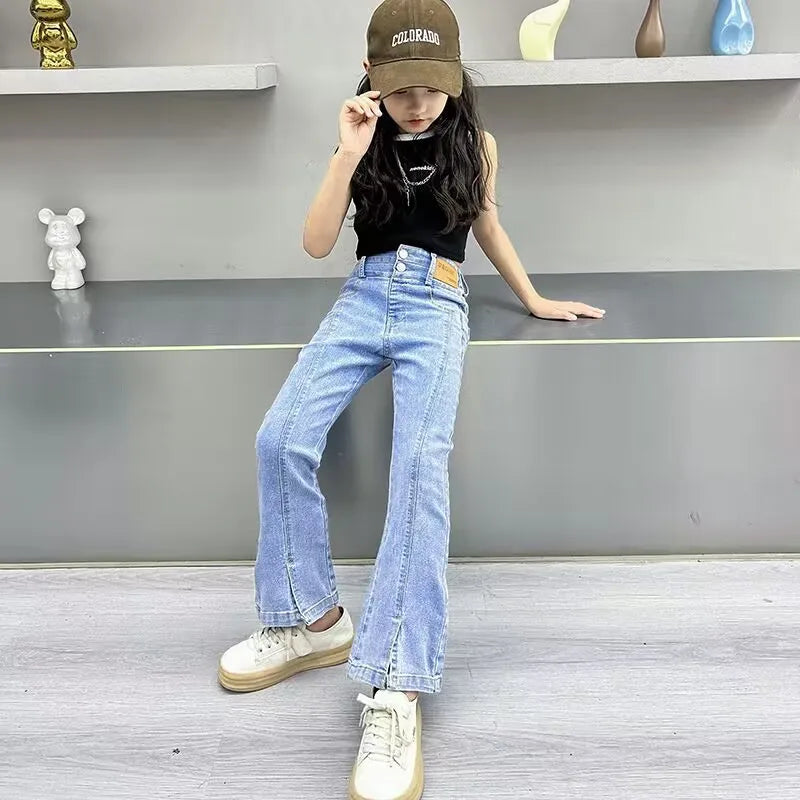 2-12Y Girls Jeans Spring and Autumn New Pant Teen Girls Split Wide Leg Flare Pants Big Children's Casual Pants