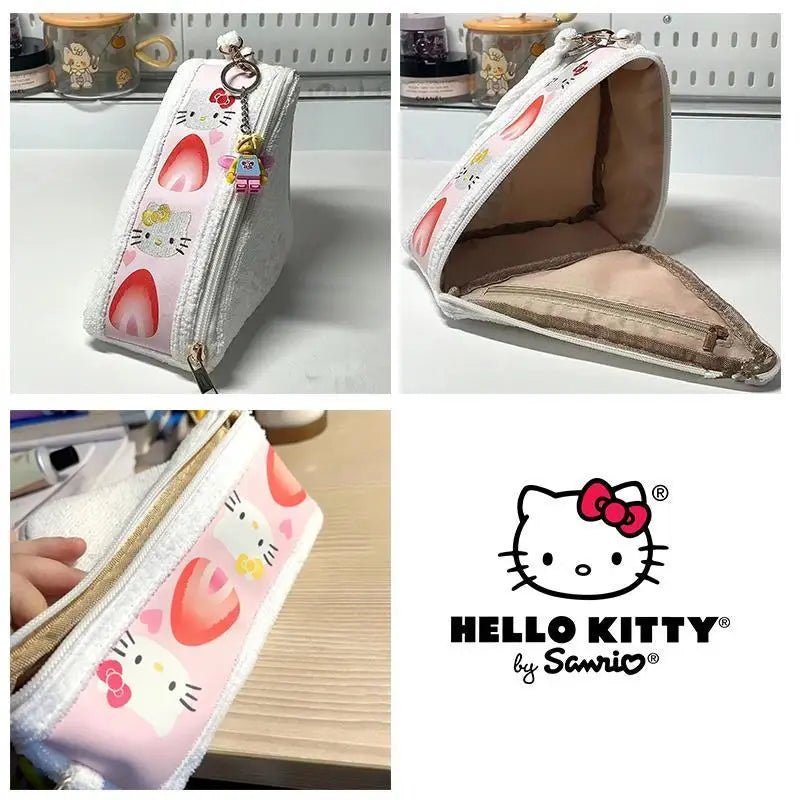 Sanrio Hello Kitty Plush Pencil Case Anime Figure Y2K Girls' Makeup Bag Cartoon Fashion Ins High Beauty Stationery Storage Bag