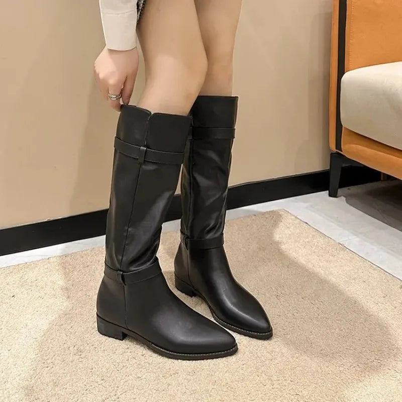 New Designer Knee High Boots for Women 2023 Autumn Winter English Style Pointy Head Platform Boots Ladies Luxury Shoes Woman