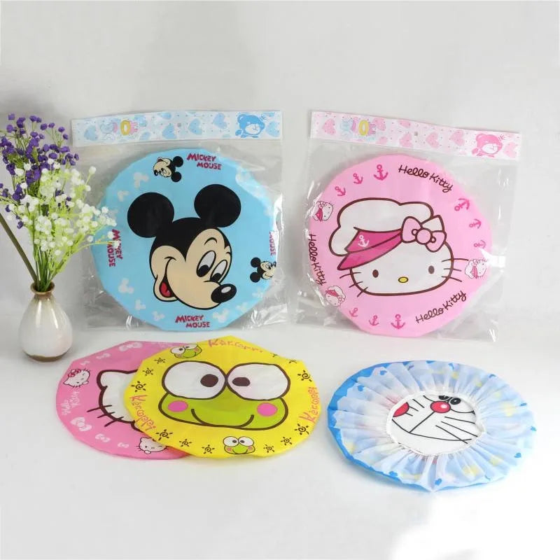 Kawaii Hello Kitty Waterproof Shower Caps Cartoon Keroppi My Melody Bath Hat Dust Proof Smoke Proof Hair Cover Kitchen Tools