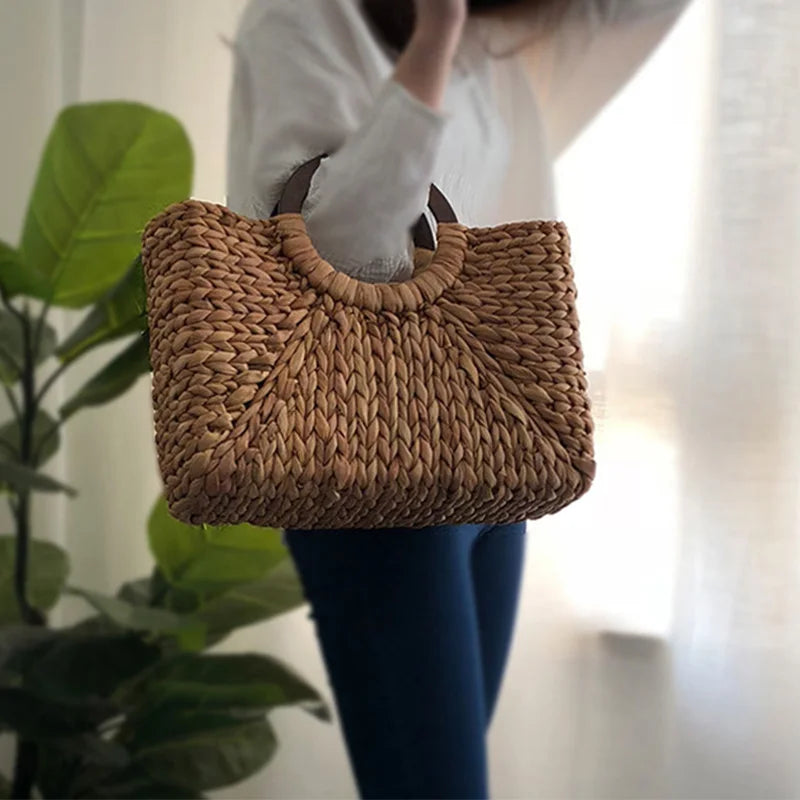 Summer Beach Bag Handmade Rattan Straw Ladies Handbag Simple Straw Women's Large Capacity Tote Bags Women Travel Purses Sac