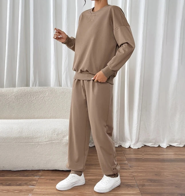 Hoodie Solid Color Round Neck Long Pants Casual Suit 2025 Autumn Winter Spring New Fashion Casual Womens Two Piece Sets Outfit