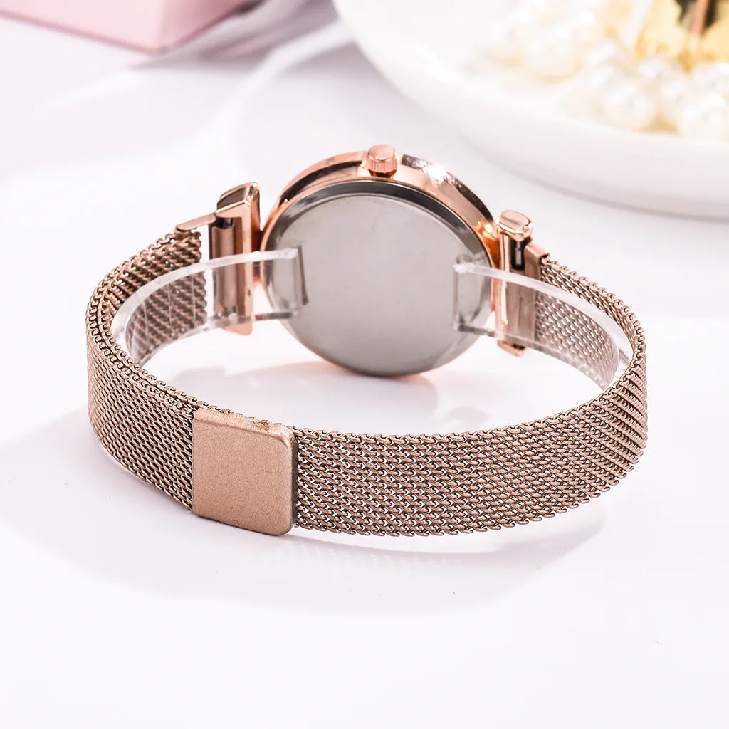 Women Bracelet Set Quartz Watches For Women Rose Gold Magnetic Watch Ladies Pink Dial Wrist Watch Clock Female Relogio Feminino