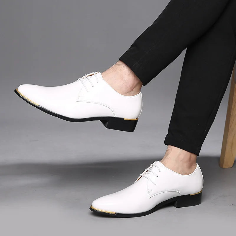 Italian Luxury Men's Shoes Oxford Quality Patent Leather White Wedding Size 38-48 Black Leather Soft Man Dress Formal Shoe Male