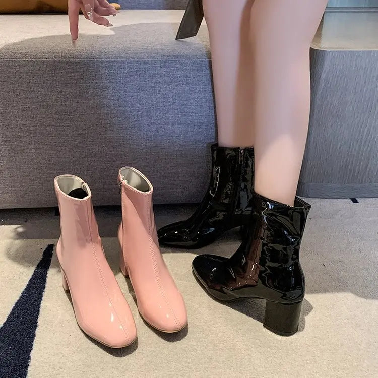 Zipper Big Size Shoes Woman White Ankle Boots Boots-Women Winter Footwear Large Size Low Leather 2024 Rubber Ladies High Heel Au