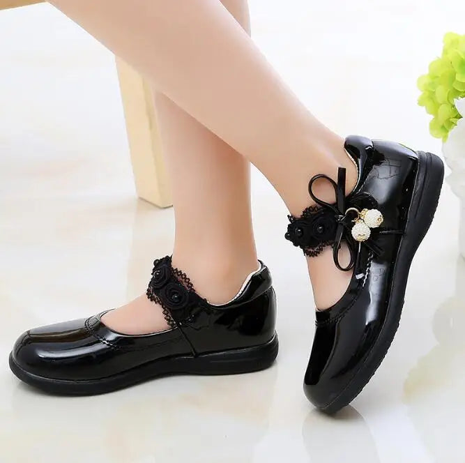 Girls Leather Shoes for Children Wedding Dress Princess Dance Shoes Kids Summer Bow-knot Black Student Sandals Korean Fashion