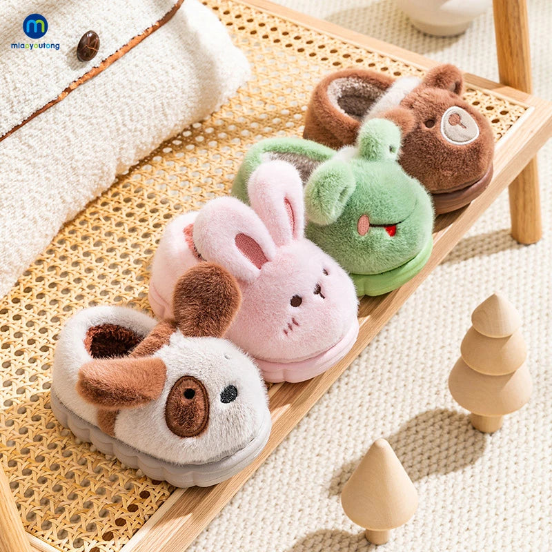 Winter Warm Kids Slippers Boys and Girls Indoor Non-slip Cotton Shoes Cartoon Fur Slides Children's Cotton Slippers Miaoyoutong