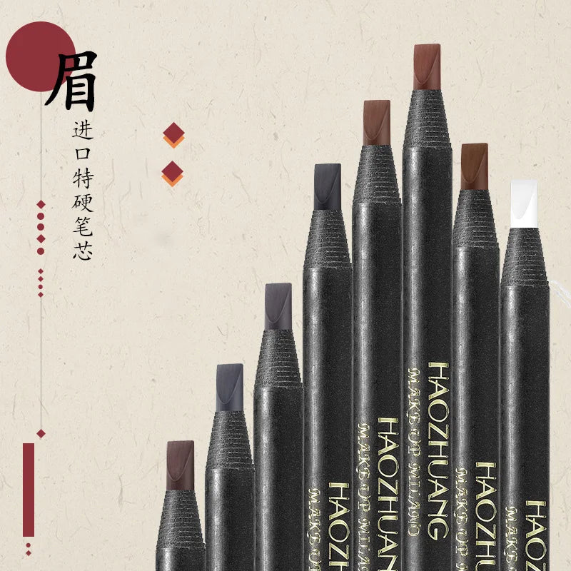 5PCS Haozhuang Waterproof Eyebrow Pencil Brown Cosmetic Pencil Natural Long-Lasting Tattoo Brush Makeup Set Beauty Wholesale